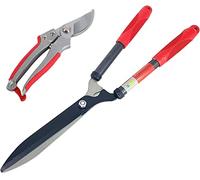 LINZI Garden Shear Set 2PCs, 640mm Garden Manual Hedge Clippers Trimmers + 200mm Bypass Pruning Secateurs Scissors Pruners for Trimming Borders, Topiaries Boxwood, and Decorative Grasses