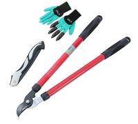 LINZI Garden Shears Set 3PCs, 520mm 20 Inch Bypass Loppers + 250mm Folding Pruning Saw Hacksaw + Garden Gloves as Tree and Shrub Care Kit 651236