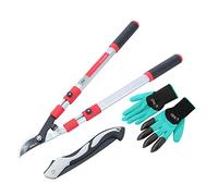 LINZI Garden Shears Set 3PCs - Bypass Loppers Telescopic 660-990mm + 250mm Folding Pruning Saw + Garden Gloves - Heavy Duty Tree & Shrub Pruning Kit with Non-Slip Handles