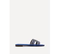 Linzi Indira Cobalt Blue Suede Aztec Design Embellished Slider Sandal Blue 5-Standard Fit