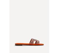 Linzi Indira Orange Suede Aztec Design Embellished Slider Sandal Orange 5-Standard Fit