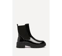 Linzi Landon Black Faux Croc Patent Leather Chunky Ankle Boot Black 4-Standard Fit