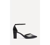 Linzi Leona Black Faux Leather Closed Back Block Heeled Court Shoe Black