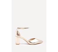 Linzi Leona Gold Faux Leather Closed Back Block Heeled Court Shoe Gold
