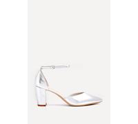 Linzi Leona Silver Faux Leather Closed Back Block Heeled Court Shoe Silver