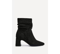 Linzi Maven Black Faux Suede Ruched Block Heel Ankle Boot Black 7-Standard Fit