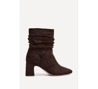 Linzi Maven Brown Faux Suede Ruched Block Heel Ankle Boot Brown 5-Standard Fit