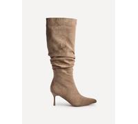 Linzi Rosenna Beige Faux Suede Ruched High Leg Heeled Boot Beige 7-Standard Fit