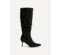 Linzi Rosenna Black Faux Suede Ruched High Leg Heeled Boot Black 3-Standard Fit