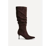 Linzi Rosenna Brown Faux Suede Ruched High Leg Heeled Boot Brown 4-Standard Fit