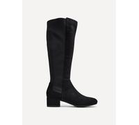 Linzi Sloane Black Faux Suede Long Low Heeled Boot Black