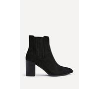 Linzi Thrive Black Suede Pointed Toe Stacked Blook Heeled Boot Black 4-Standard Fit