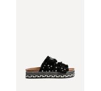 Linzi Women's Bahama Black Diamante Studded Double Buckle Flatform Slider Sandal | Size: 3-Standard Fit Linzi Black 3-Standard Fit