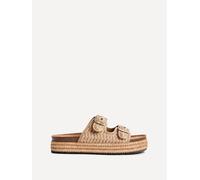 Linzi Women's Cici Beige Aztec Woven Double Buckle Flatform Slider Sandal | Size: 4-Standard Fit Linzi Beige 4-Standard Fit