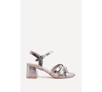 Linzi Women's Flair Pewter Faux Leather Heeled Sandals in Grey | Size: 6-Standard Fit Linzi Grey 6-Standard Fit