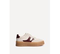 Linzi Women's Kaia Nude & Burgundy Faux Leather Lace Up Flatform Trainers | Size: 6-Standard Fit Linzi Nude 6-Standard Fit