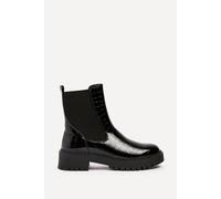 Linzi Women's Landon Black Faux Croc Patent Leather Chunky Ankle Boot | Size: 6-Standard Fit Linzi Black 6-Standard Fit