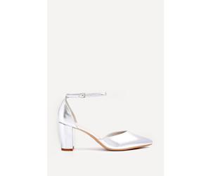 Linzi Women's Leona Silver Faux Leather Closed Back Block Heeled Court Shoe | Size: 5/Standard Fit