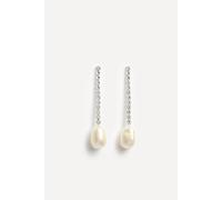 Linzi Women's Moonlit Silver Crystal Drop Irregular Pearl Earrings