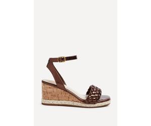 Linzi Women's Regan Bronze Faux Leather Wedge Sandals in Brown | Size: 3-Standard Fit Linzi Brown 3-Standard Fit