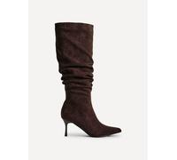 Linzi Women's Rosenna Brown Faux Suede Ruched High Leg Heeled Boot | Size: 7-Standard Fit Linzi Brown 7-Standard Fit