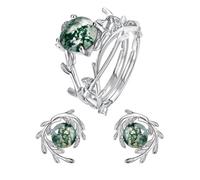 LINZIHUAI Celtic Knot Moss Agate Ring, Green Moss Agate Engagement Ring for Women, Celtic Knot Moss Agate Earrings (Style 10,One Size)