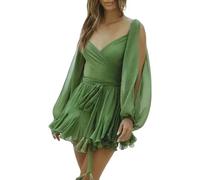 LINZIHUAI Gaia Mini Dress Chic Le Frique,Gaia Gathered Mini Cute Long Sleeve Dress,Gaia Mini Dress (Medium,Green)