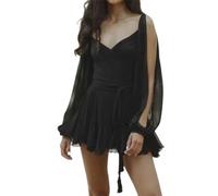 LINZIHUAI Gathered Mini Cute Long Sleeve Dress, Lantern Sleeves V-Neck Mini Dress,Lantern Sleeves Mini Dress (Black,Medium)