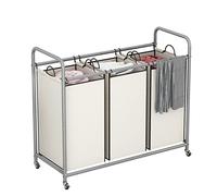 LINZINAR 3-Bag Laundry Sorter,Laundry Hamper Cart with Heavy Duty Rolling Lockable Wheels and Removable Bags (Beige)
