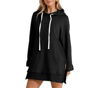 LinZong The Warmy Oversized Hoodie Dress,Women's Casual Pullover Sweatshirt Long Sleeve Split Hem Drawstring Hoodies Dress (UK, Alpha, L, Regular, Regular, Black)