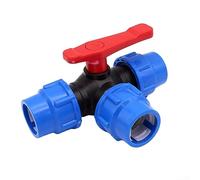 Lioaeust 3-Way Ball Valve, 20/25/32/40/50mm PE Pipe Joint Plastic Valve, Black+Blue