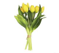 Lioaeust Artificial Tulips Bouquet, Artificial Tulip Bundle with 7 Tulips Fake Flower Bouquet Easy to Maintain Display for Dining Table, Wedding Decoration（Yellow）