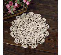 Lioaeust Handmade Crochet Lace Cotton Table Cover, Vintage Doily Cover Pad For Dining Table, Beige Color, 13cm Diameter, Easy To Clean Great For Cafe And Bookstore(25CM)