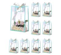 Liobelon 12 Pieces Clear Plastic Gift Bags with Handle Reusable Transparent Gift Bag with Ties PP Gift Wrap Tote Bag with Ribbon for Wedding Bridal Shower Birthday Party 7x10x3.15 Inch (blue)