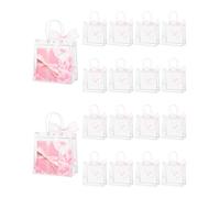 Liobelon 20 Pieces Clear Plastic Gift Bags with Handles Party Favor Bag with 10 Yard Ribbons Roll Reusable Goodie Bags Tote Bag for Wedding, Baby Shower, Birthday Party,6.3 x 5.9 x 2.76 inch,Pink