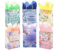Liobelon 24 Pieces Christian Gift Bags with Tissue Paper, Bible Verse Gift Bags with Handle for Women Birthday Wedding First Communion Baptism Party Supplies