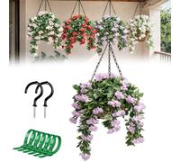Liocwocne 15" Faux Crepe Myrtle Artificial Hanging Baskets Outdoor-Set of 2, UV Resistant Hanging Basket with Artificial Flowers, Realistic Fake Plants for Patio, Porch & Home Decor (Purple,1 pcs)