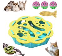 Liocwocne Cat Scratch Puzzle Enrichment Box, Interactive Felt Maze Game Box for Cats of All Ages in Indoor, Scratch Resistant & Soft on Paws Cat Nail File Scratch with 3 Bell Balls (Yellow-B)