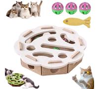 Liocwocne Cat Scratch Puzzle Enrichment Box, Interactive Felt Maze Game Box for Cats of All Ages in Indoor, Scratch Resistant & Soft on Paws Cat Nail File Scratch with 3 Bell Balls (White-B)
