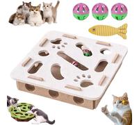Liocwocne Cat Scratch Puzzle Enrichment Box, Interactive Felt Maze Game Box for Cats of All Ages in Indoor, Scratch Resistant & Soft on Paws Cat Nail File Scratch with 3 Bell Balls (White-A)