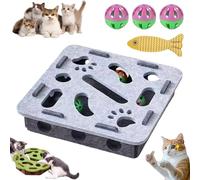 Liocwocne Cat Scratch Puzzle Enrichment Box, Interactive Felt Maze Game Box for Cats of All Ages in Indoor, Scratch Resistant & Soft on Paws Cat Nail File Scratch with 3 Bell Balls (Gray-A)