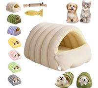 Liocwocne Cozy Monster Cat Bed, Soft Plush Pet Cave with Removable & Washable Cushioned, Fluffy Dog Cave Style Tent Bed, Cosy Cat Beds for Indoor, Cats Kittens and Small Dogs (Light Beige,L)
