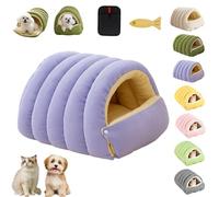 Liocwocne Cozy Monster Cat Bed, Soft Plush Winter Cave Style Pet Bed with Removable & Washable Cushioned, Warm Cats House Tent Bed in Indoor for Cats, Kittens And Small Dogs (Light Purple,L)