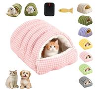 Liocwocne Cozy Monster Cat Bed, Soft Plush Winter Cave Style Pet Bed with Removable & Washable Cushioned, Warm Cats House Tent Bed in Indoor for Cats, Kittens And Small Dogs (Pink Check,M)