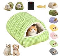 Liocwocne Cozy Monster Cat Bed, Soft Plush Winter Cave Style Pet Bed with Removable & Washable Cushioned, Warm Cats House Tent Bed in Indoor for Cats, Kittens And Small Dogs (Green Check,M)