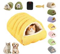 Liocwocne Cozy Monster Cat Bed, Soft Plush Winter Cave Style Pet Bed with Removable & Washable Cushioned, Warm Cats House Tent Bed in Indoor for Cats, Kittens And Small Dogs (Yellow Check,L)