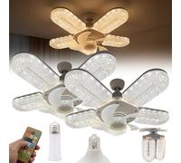 Liocwocne Crystal-Effect LED 5-Blade Ceiling Fan Light, 12" Retractable Fandelier with Remote, 3-Color Dimmable Chandelier Fan, Quiet 3-Speed Small Modern Fan for Bedroom Living Room (2 pcs)