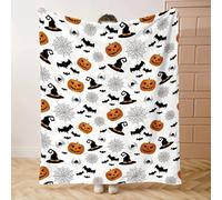 Liocwocne Cute Smiling Dinosaur Flannel Blanket, Halloween Cuddle Blanket, Thick Cuddle Blanket for Kids, Fluffy and Warm for Home, Camping & Travel, Soft and Fun(Kürbishexe,70 x 100 cm)
