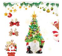 Liocwocne DIY Lighted Christmas Gnome Tree, 8 Inchceramic Light Up Christmas Tree with Glowing Color Lights, Mini Prelit Xmas Holiday Decor for Tabletop Home Room Table Fireplace Office (1PCS)