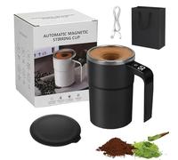 Liocwocne Electric Coffee Mug with A Built-in LCD Thermometer, 2026 New Automatic Self Stirring Coffee Mug, Rechargeable Automatic Magnetic Stirring Coffees Mugs for Coffee & Milk (Black)